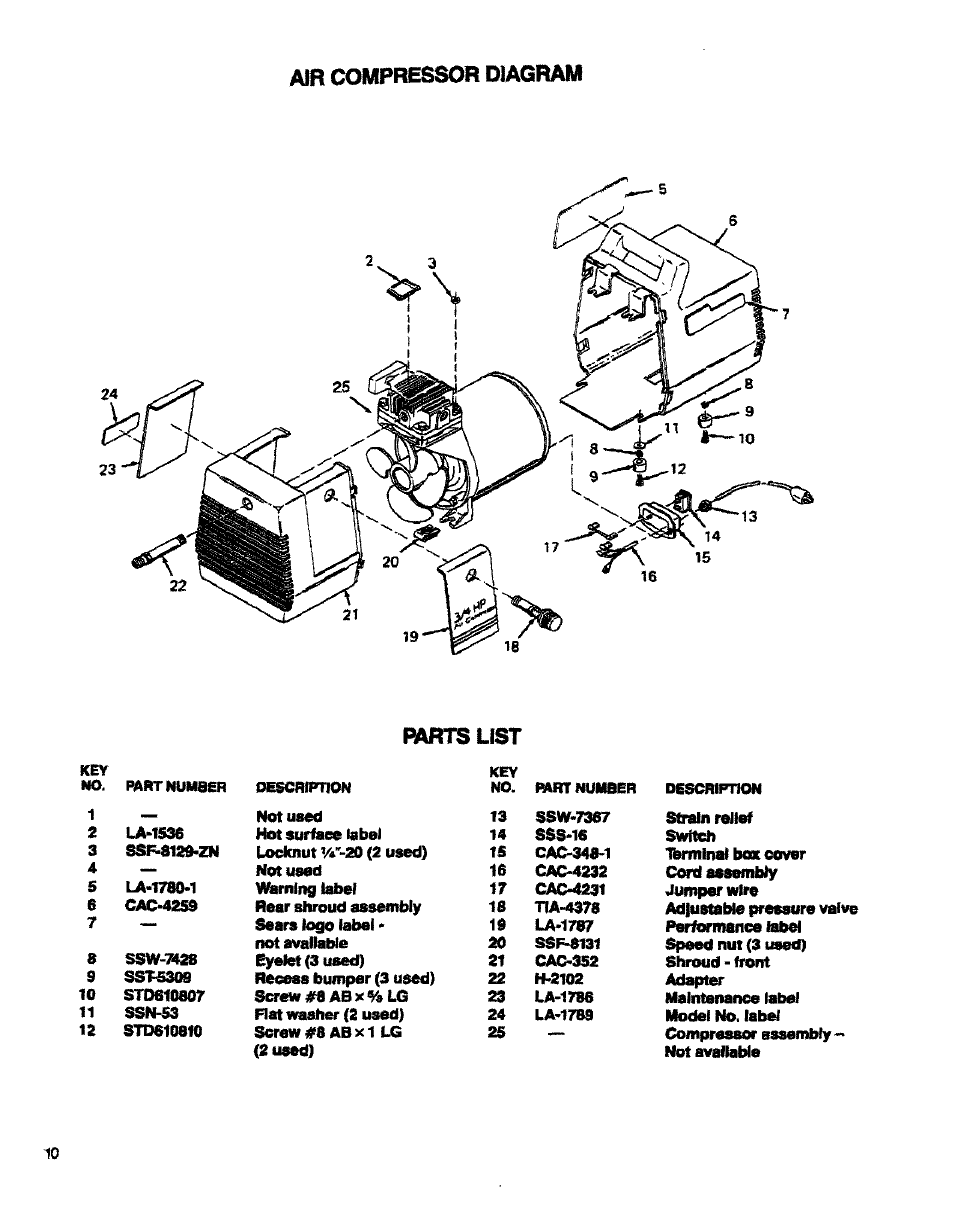 Mr compressor diagram f^rtslist | Sears 150270 User Manual | Page 10 / 11