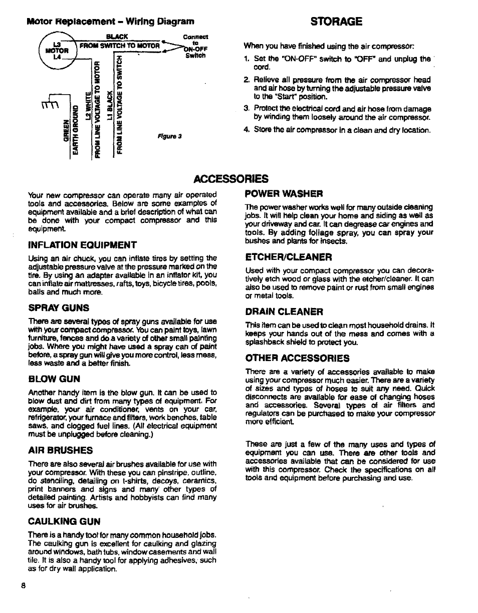 Motor repiacoment - wiring diagram, Storage, Accessories | Sears 150270 User Manual | Page 8 / 11