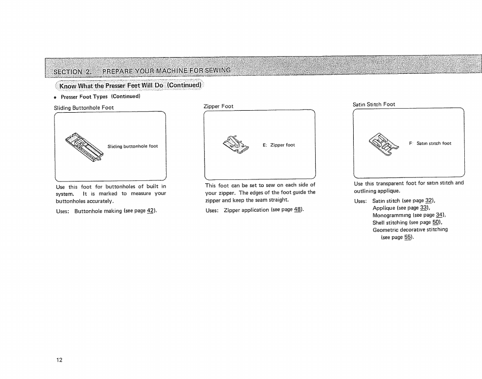 Know what the presser feet will do (continued) | Sears 385.17724 User Manual | Page 15 / 68