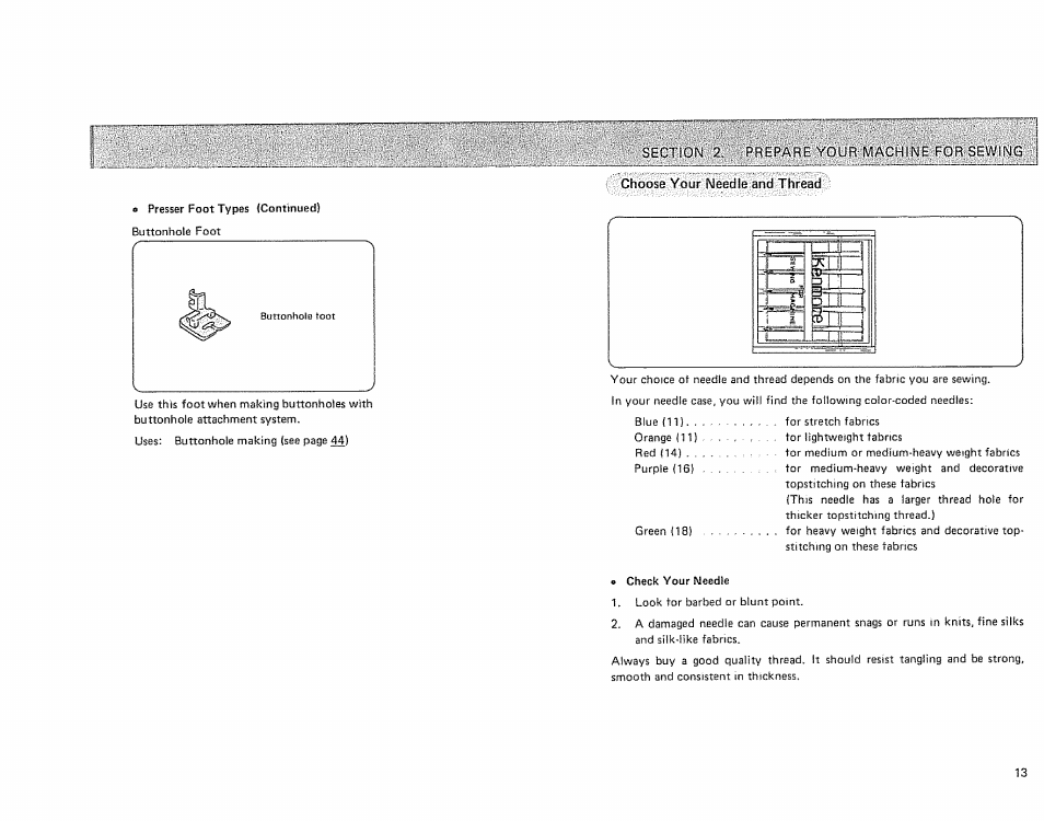 Choose your needle and thread | Sears 385.17724 User Manual | Page 16 / 68