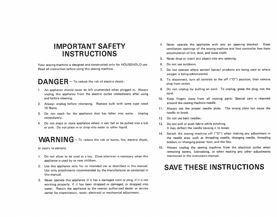 Important safety instructions, Danger, Warning | Save these instructions | Sears 385.17724 User Manual | Page 2 / 68