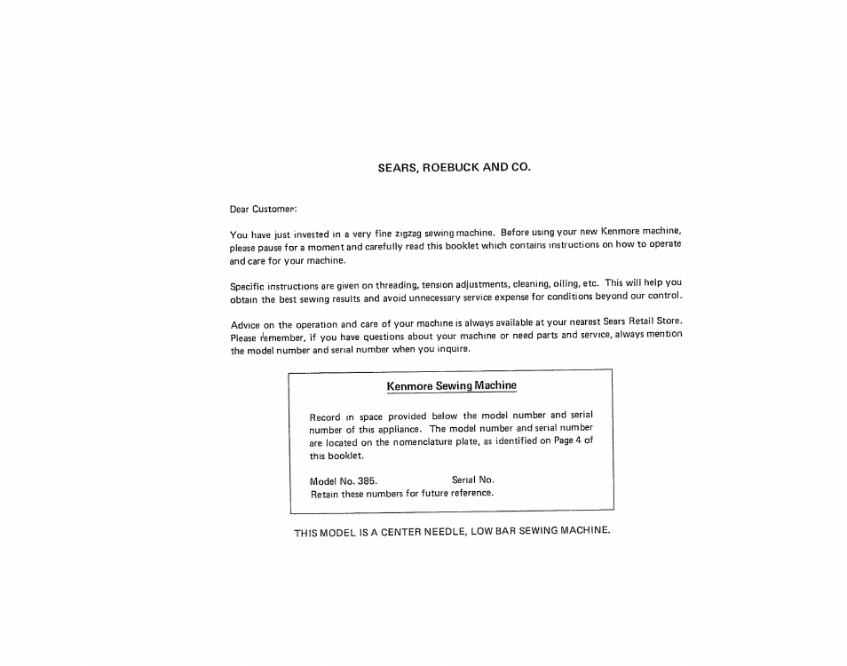 Sears, roebuck and co | Sears 385.17724 User Manual | Page 3 / 68