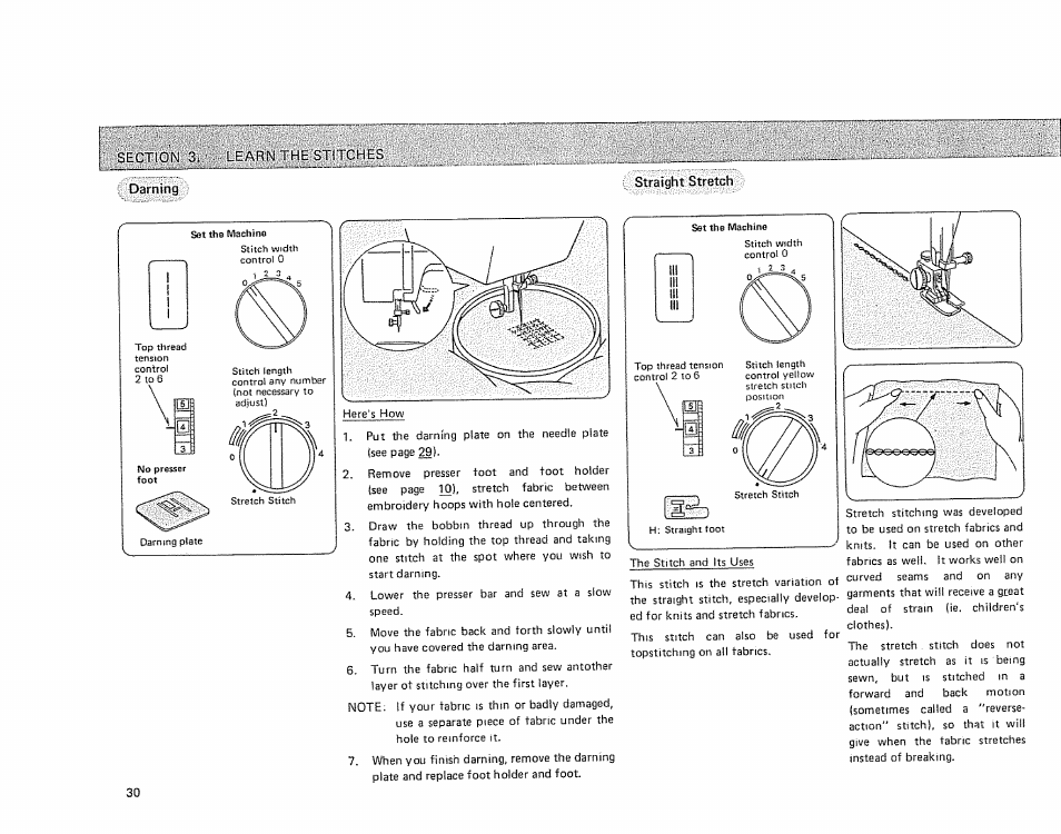 Section 3. learn the stitches darning, Straight stretch, Set the machine | Sears 385.17724 User Manual | Page 33 / 68