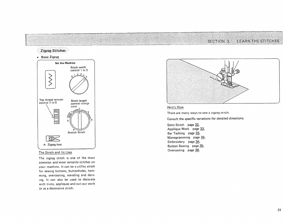 Zigzag stitches | Sears 385.17724 User Manual | Page 34 / 68