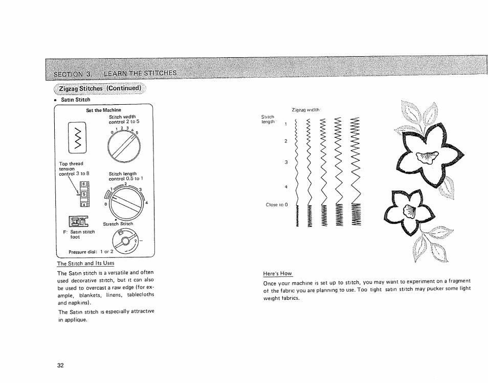 Zigzag stitches (continued) satin stitch | Sears 385.17724 User Manual | Page 35 / 68