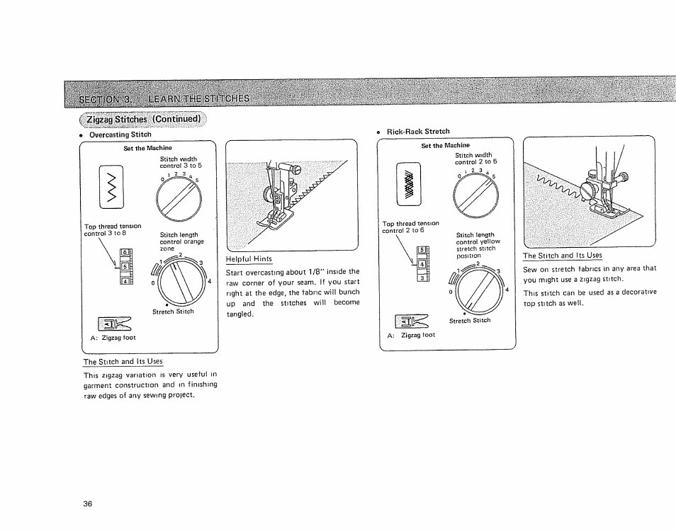 Section 3. learn the stitches, Zigzag stitches (continued) | Sears 385.17724 User Manual | Page 39 / 68