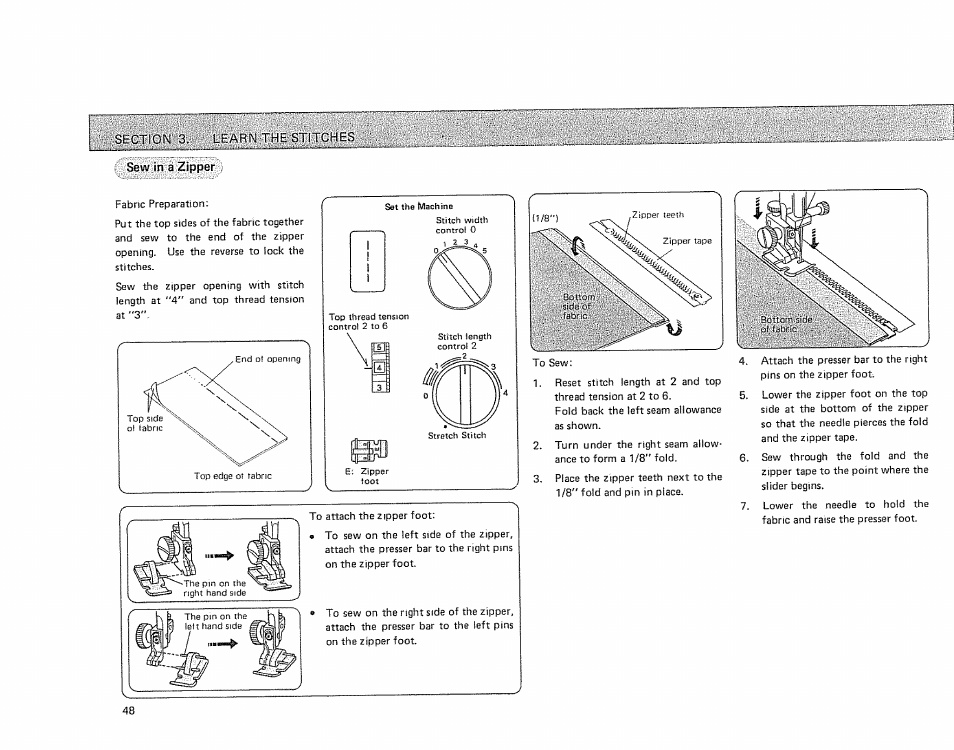 Sections. learn the stitches, Sew in a zipper, Set the iwachiob | Sears 385.17724 User Manual | Page 51 / 68