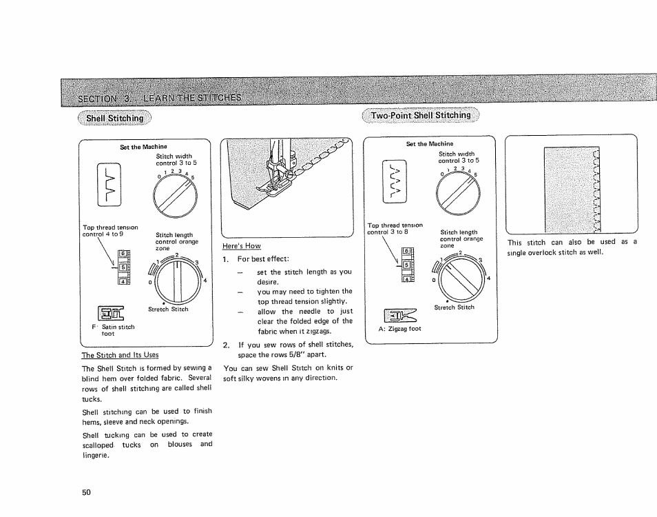 Section 3. learn the stitches shell stitching, Two-point shell stitching, Set the machine | Sears 385.17724 User Manual | Page 53 / 68