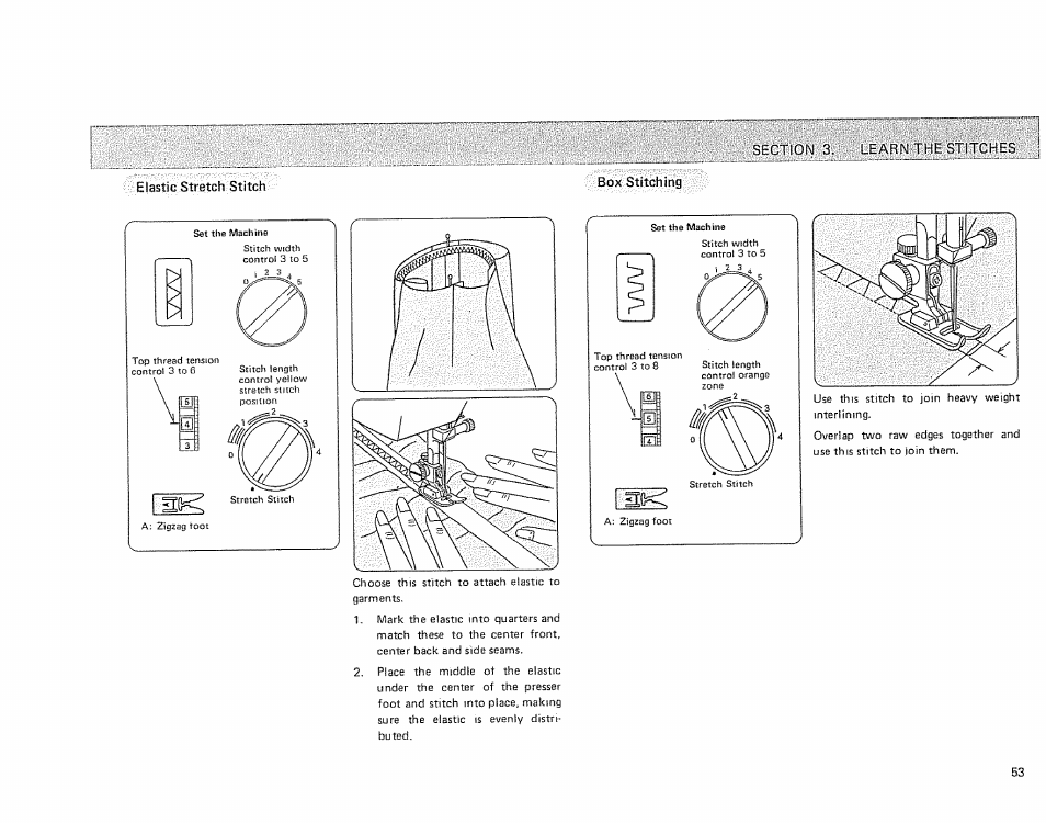 Elastic stretch stitch, Box stitching | Sears 385.17724 User Manual | Page 56 / 68