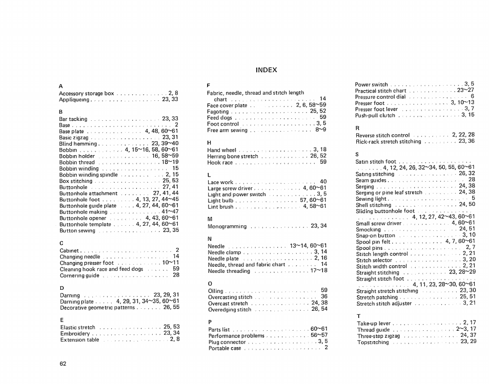 Index | Sears 385.17724 User Manual | Page 65 / 68