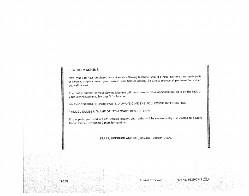 Sewing machine | Sears 385.17724 User Manual | Page 68 / 68