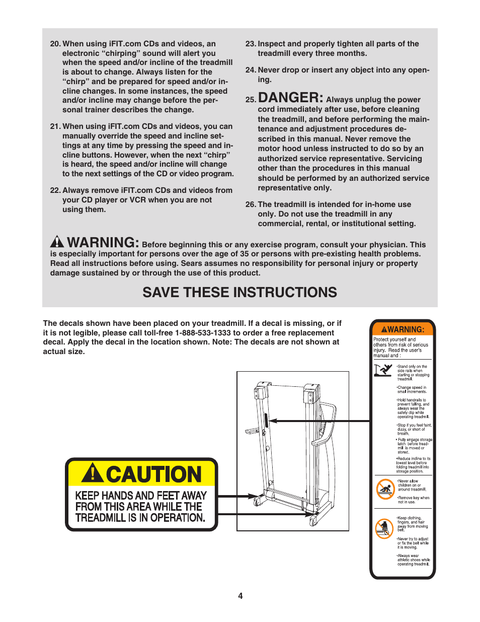 Danger, Warning, Save these instructions | Sears 831.294880 User Manual | Page 4 / 30