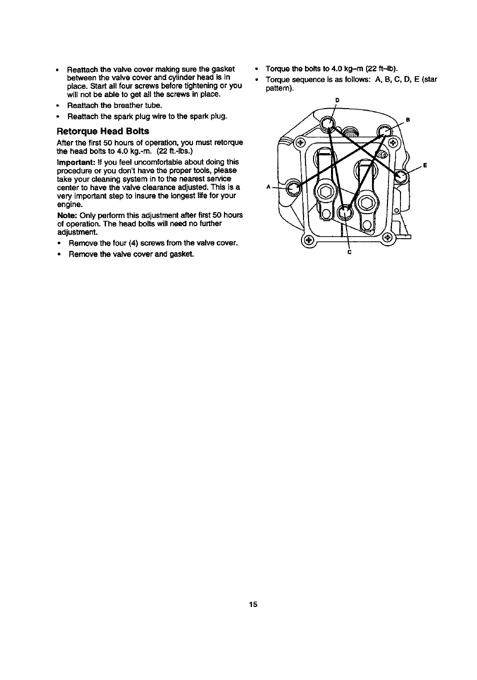 Retorque head bolts | Sears 580.768050 User Manual | Page 15 / 30