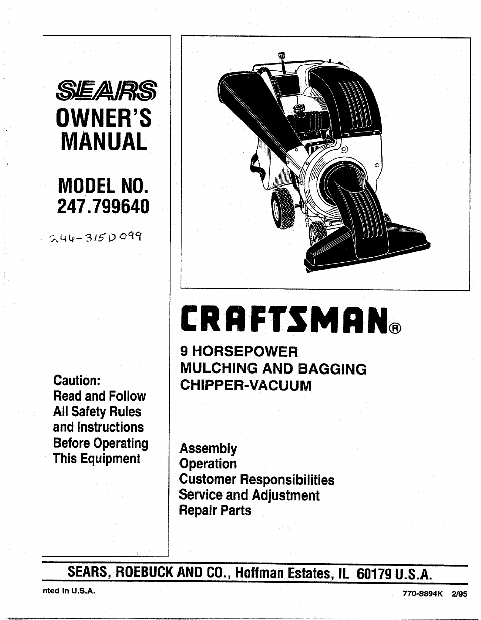 Sears 247.79964 User Manual | 31 pages