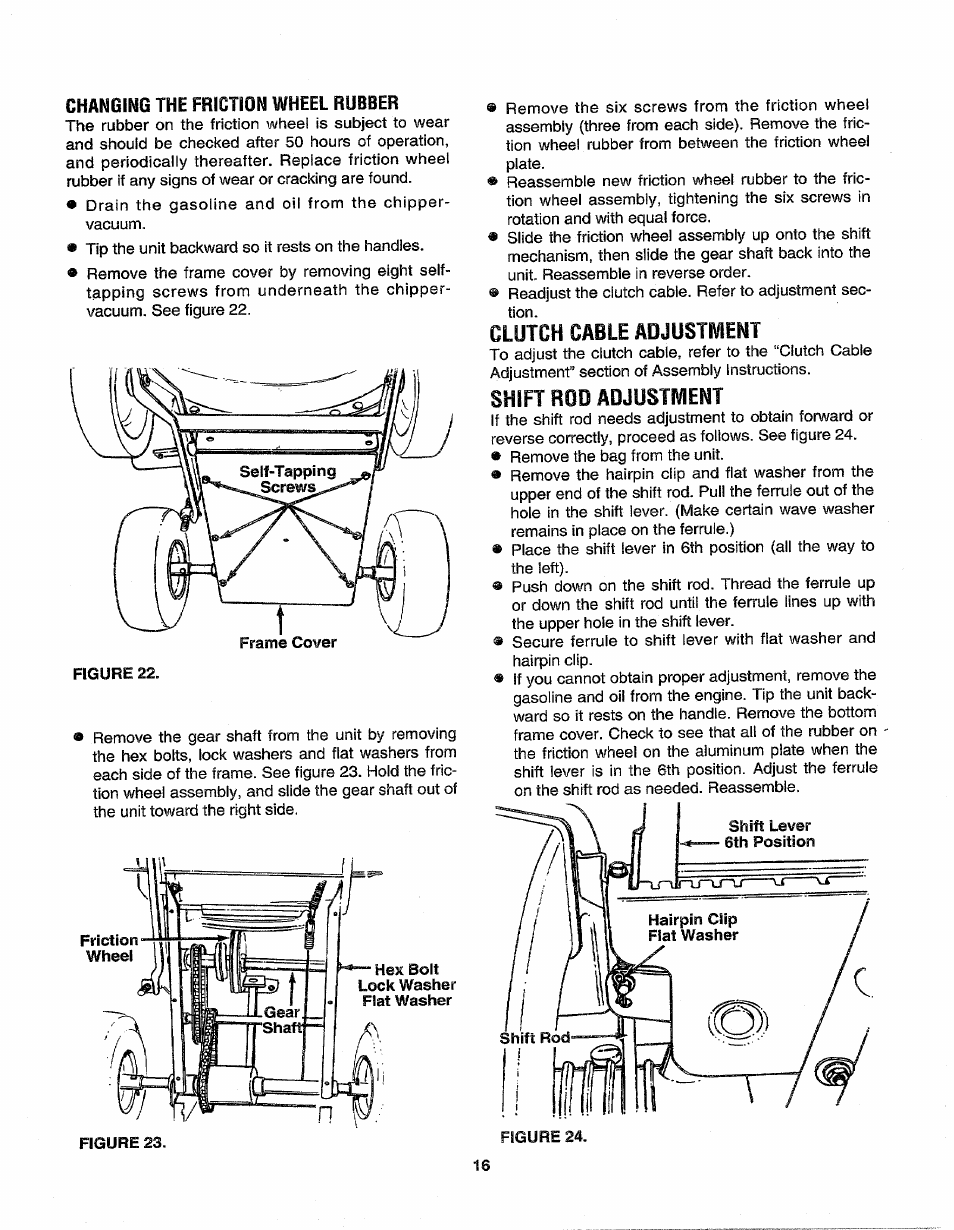 Clutch cable adjustment | Sears 247.79964 User Manual | Page 16 / 31