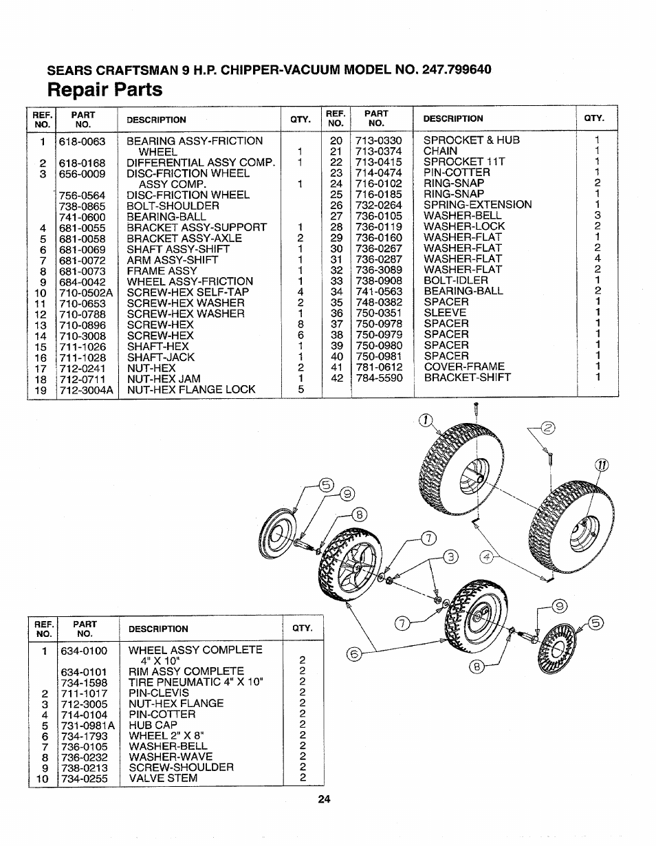 Repair parts | Sears 247.79964 User Manual | Page 24 / 31