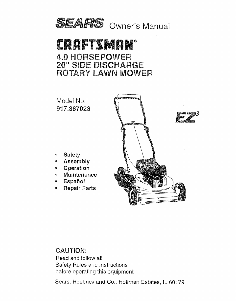 Sears EZ3 917.387023 User Manual | 36 pages