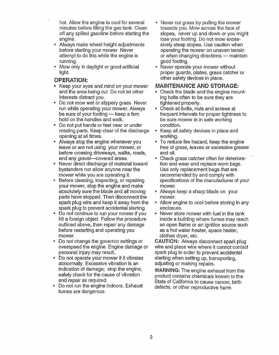 Operation, Maintenance and storage | Sears EZ3 917.387023 User Manual | Page 3 / 36