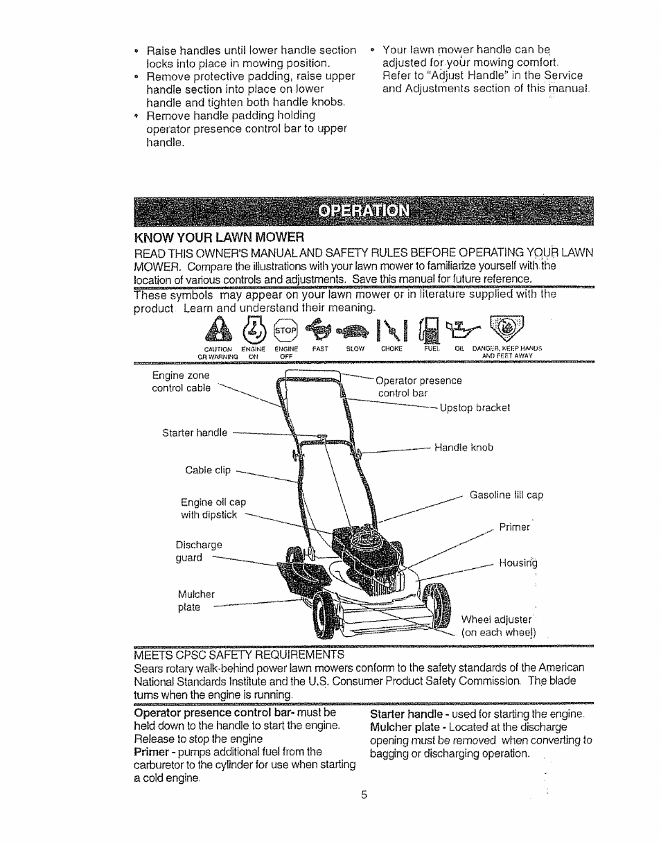 Know your lawn mower | Sears EZ3 917.387023 User Manual | Page 5 / 36