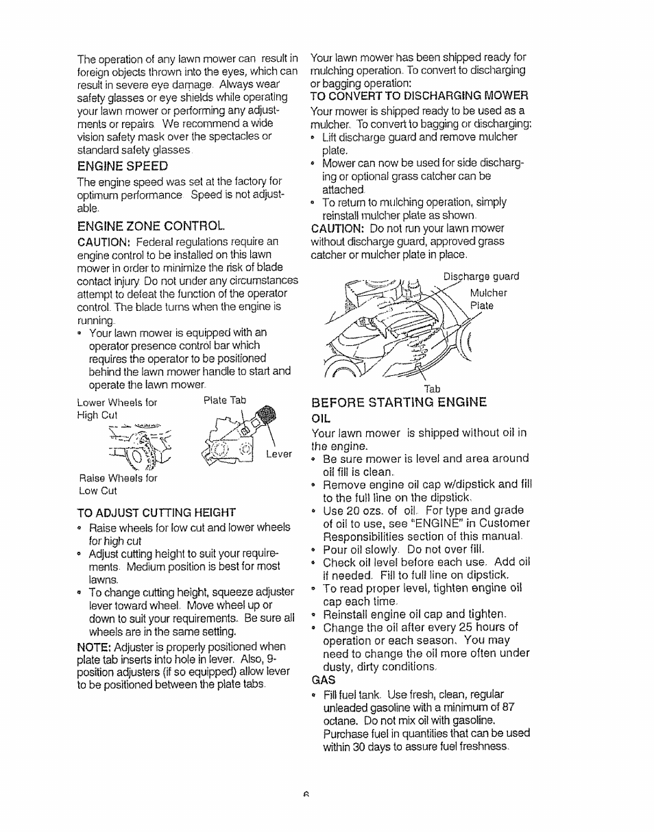 Engine speed, Before starting engine | Sears EZ3 917.387023 User Manual | Page 6 / 36