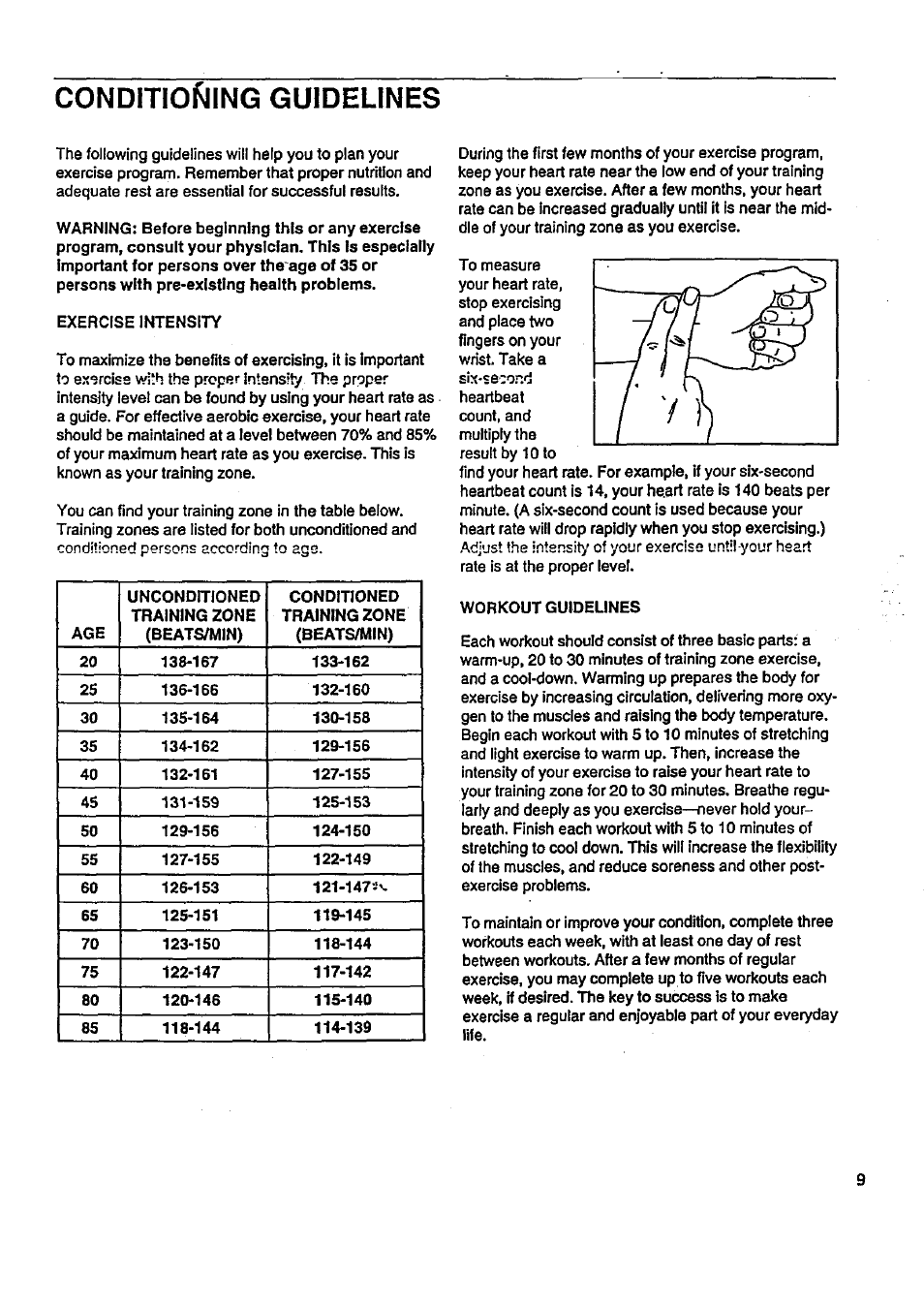 Conditiof^ing guidelines | Sears 831.287627 User Manual | Page 9 / 12