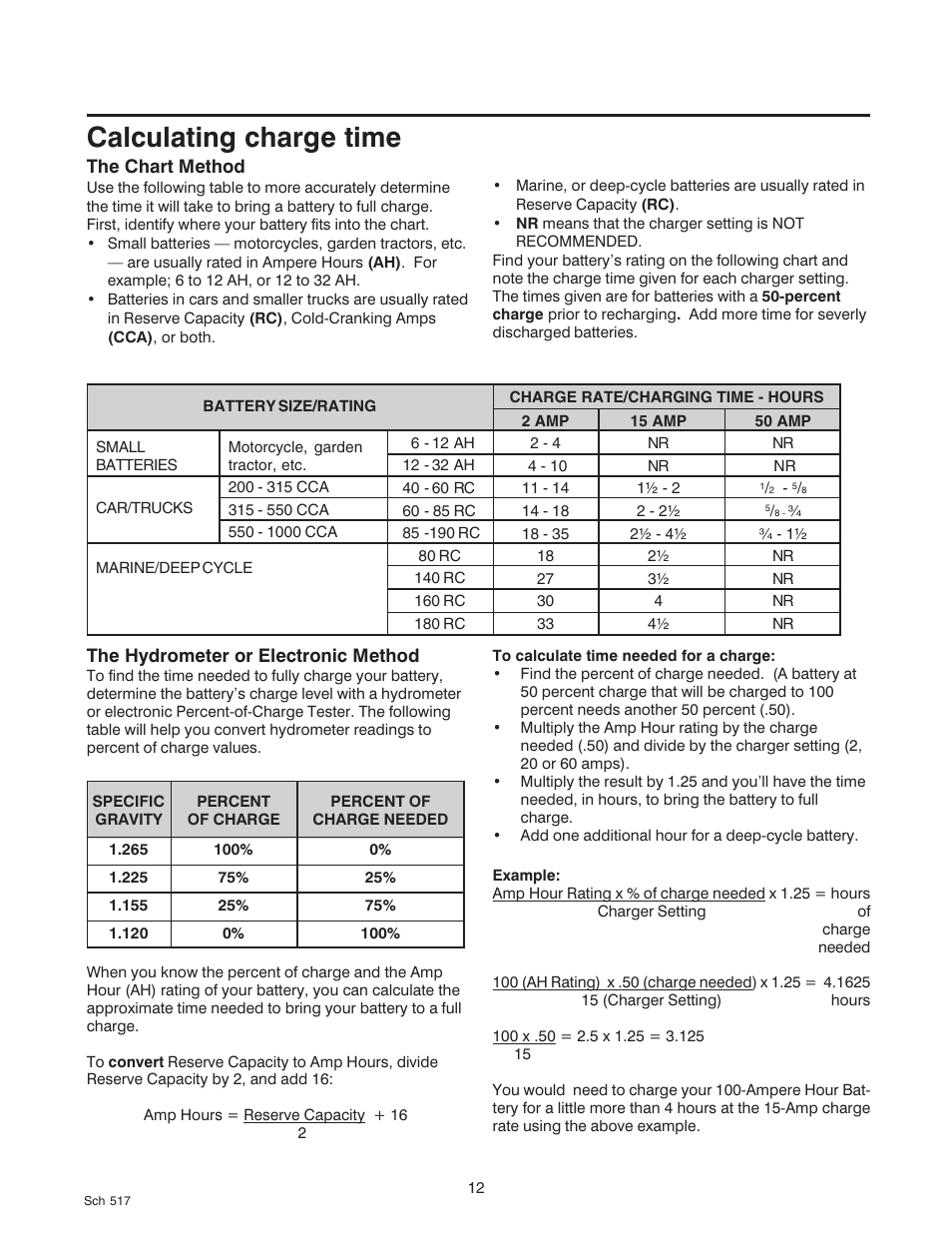 Calculating charge time | Sears 200.71450 User Manual | Page 13 / 16