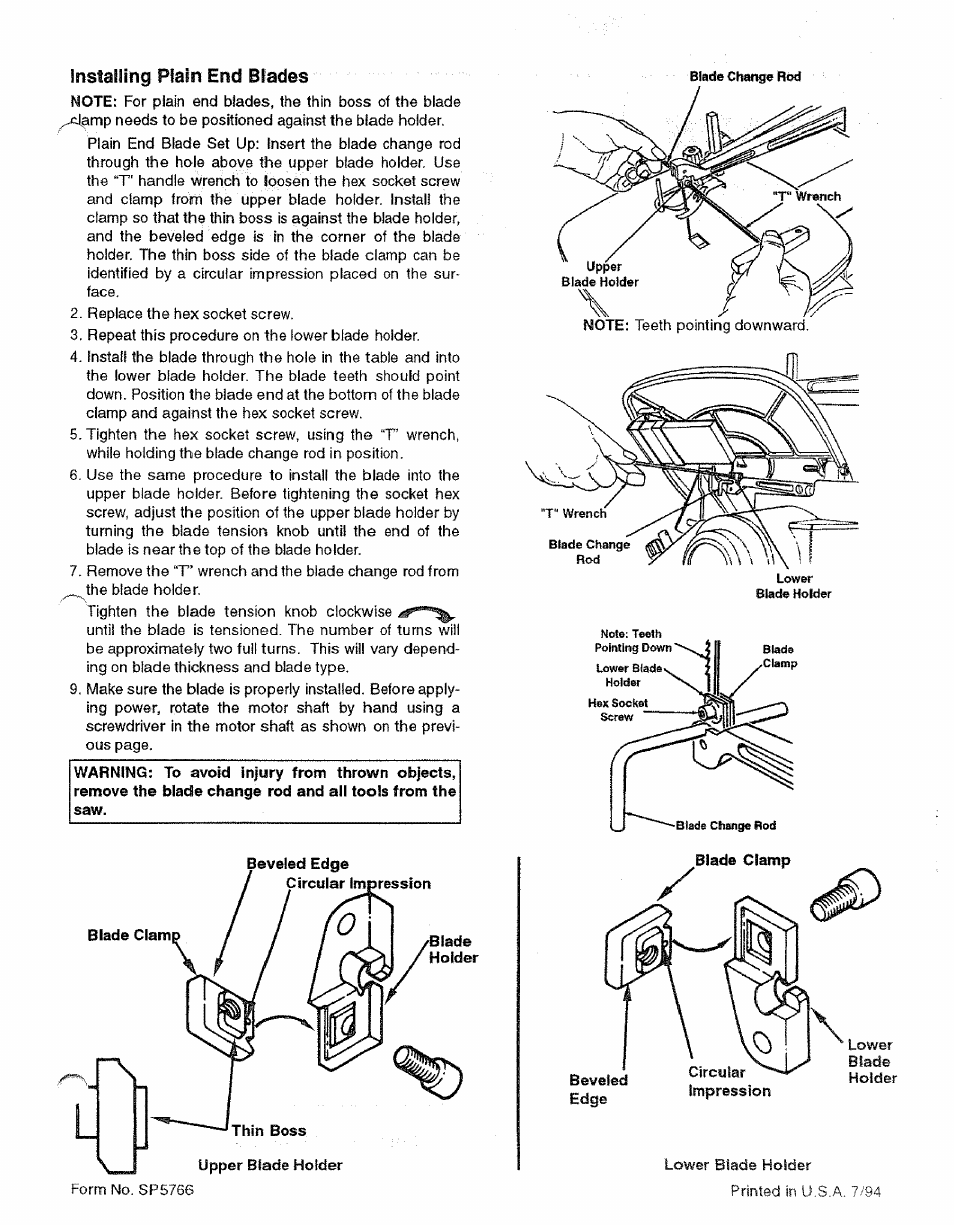 Installing plain end blades | Sears 113.23615 User Manual | Page 27 / 28