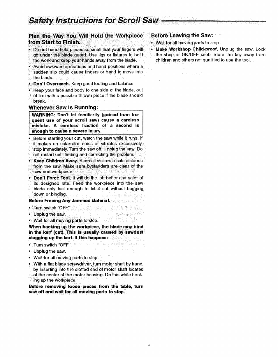 Safety instructions far scroii saw | Sears 113.23615 User Manual | Page 4 / 28