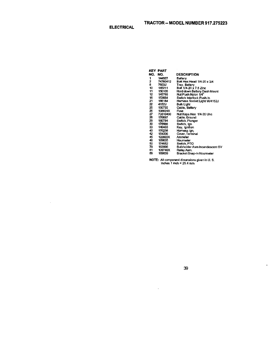 Electrical | Sears 917.275223 User Manual | Page 39 / 64