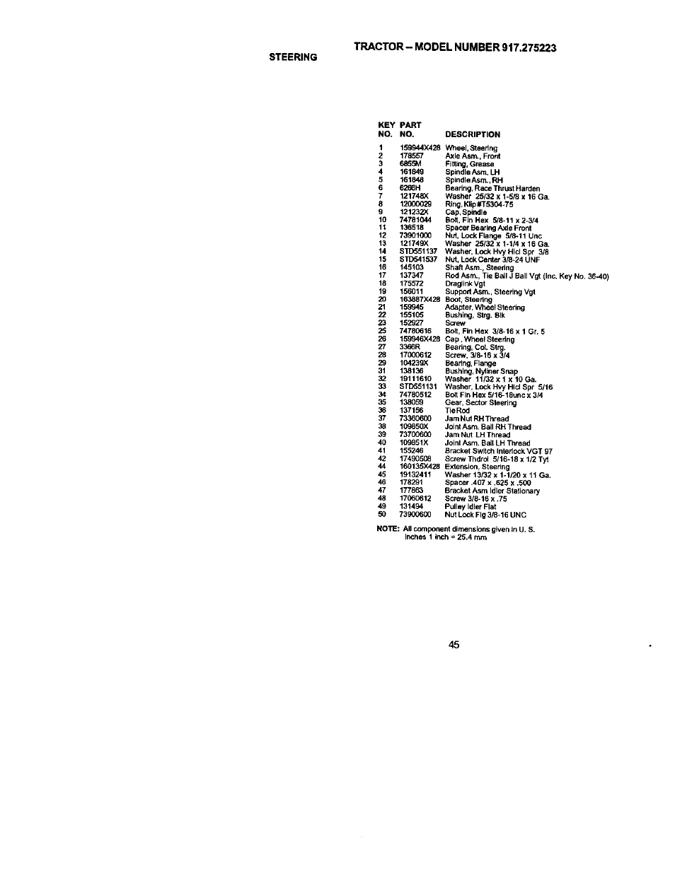 Steering | Sears 917.275223 User Manual | Page 45 / 64