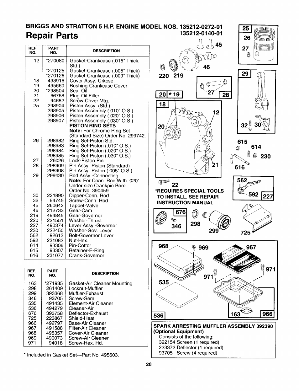 Repair parts | Sears 247.799892 User Manual | Page 20 / 21