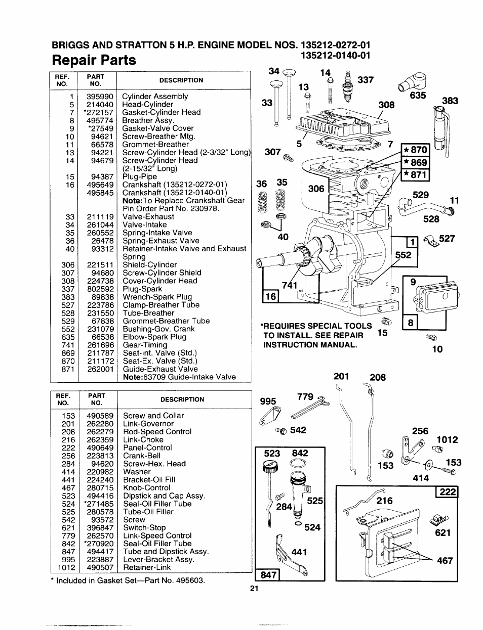 Repair parts | Sears 247.799892 User Manual | Page 21 / 21