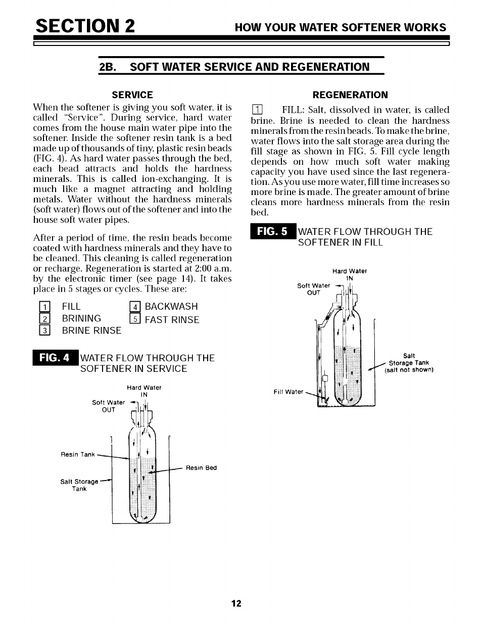 2b. soft water service and regeneration, Service, Regeneration | Sears 625.34855 User Manual | Page 12 / 32