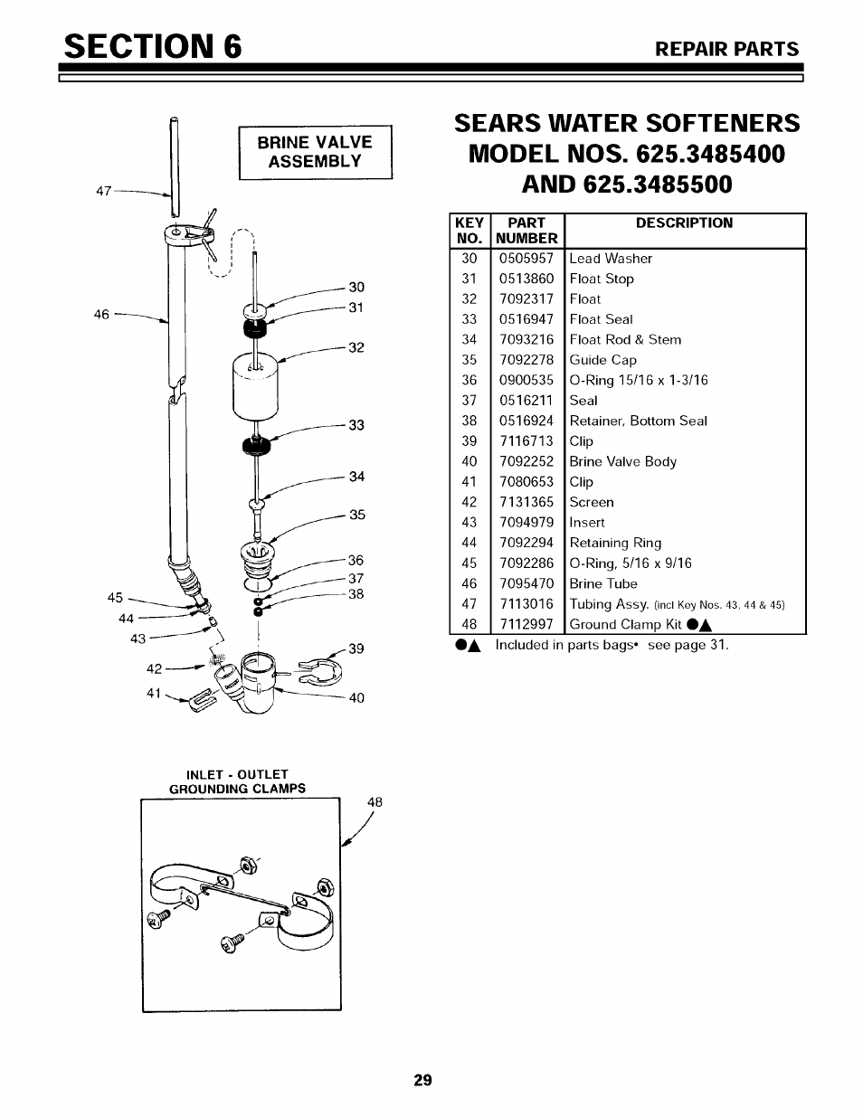 Repair parts | Sears 625.34855 User Manual | Page 29 / 32