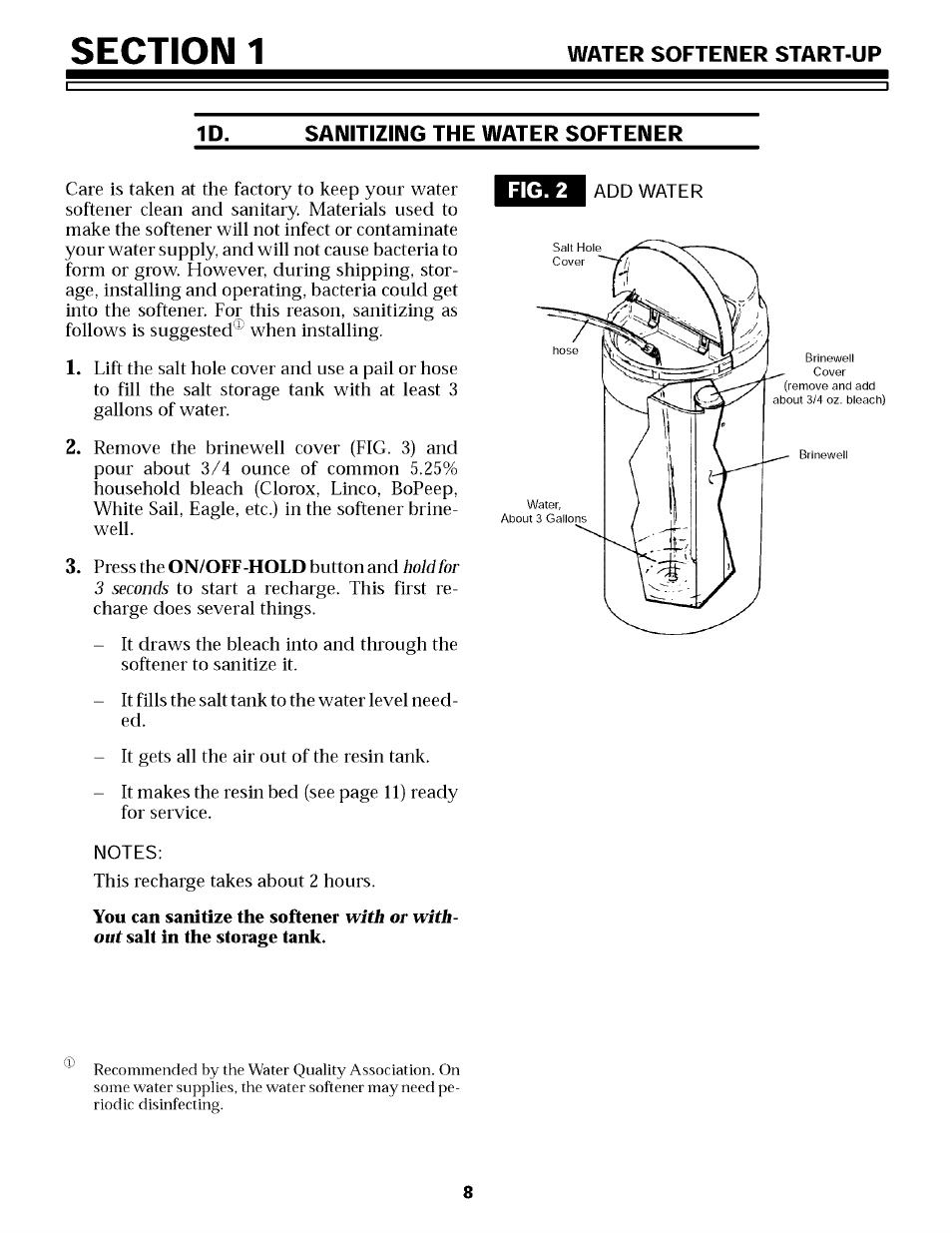 Sanitizing the water softener | Sears 625.34855 User Manual | Page 8 / 32