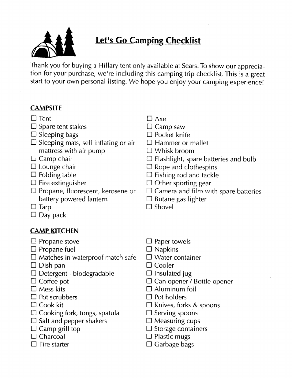 Campsite, Camp kitchen | Sears 308.70002 User Manual | Page 4 / 7