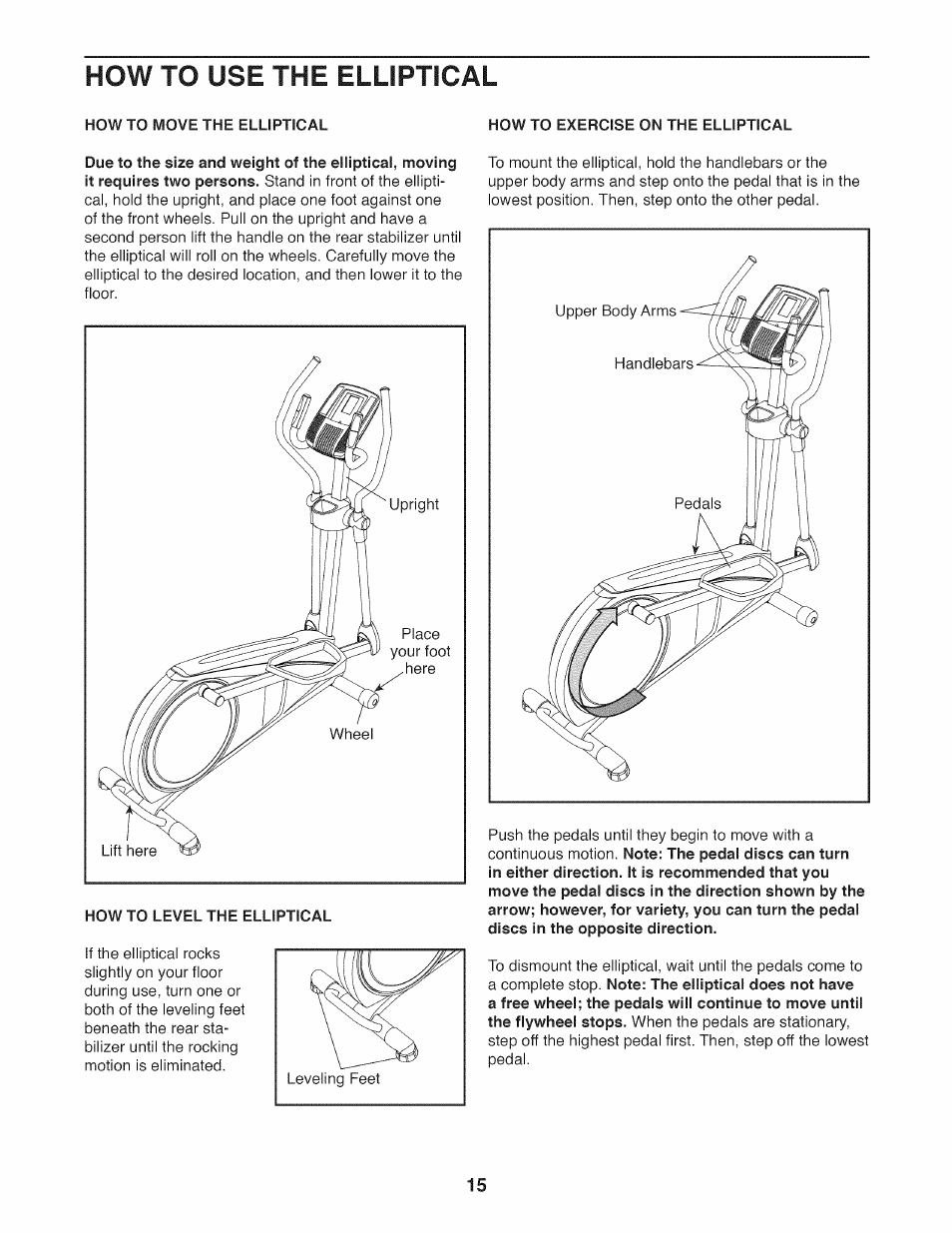 How to use the elliptical | Sears 831.23953.0 User Manual | Page 15 / 28