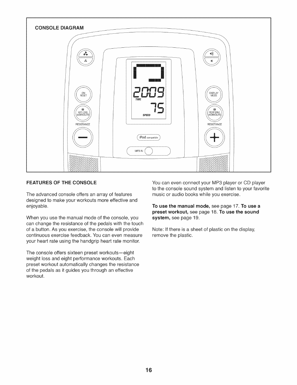 Features of the console | Sears 831.23953.0 User Manual | Page 16 / 28