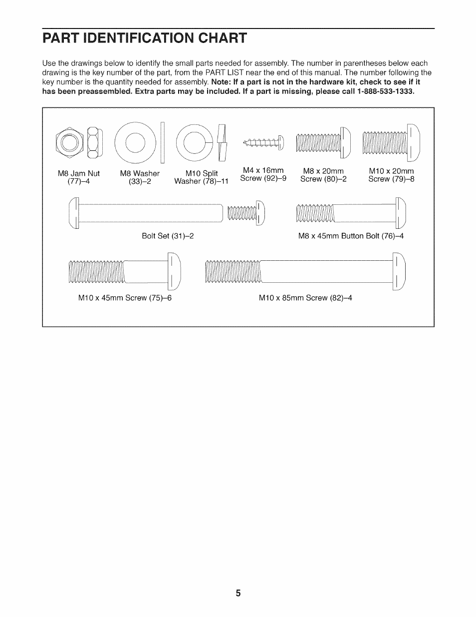 Part idefsitification chart, Part identification chart | Sears 831.23953.0 User Manual | Page 5 / 28