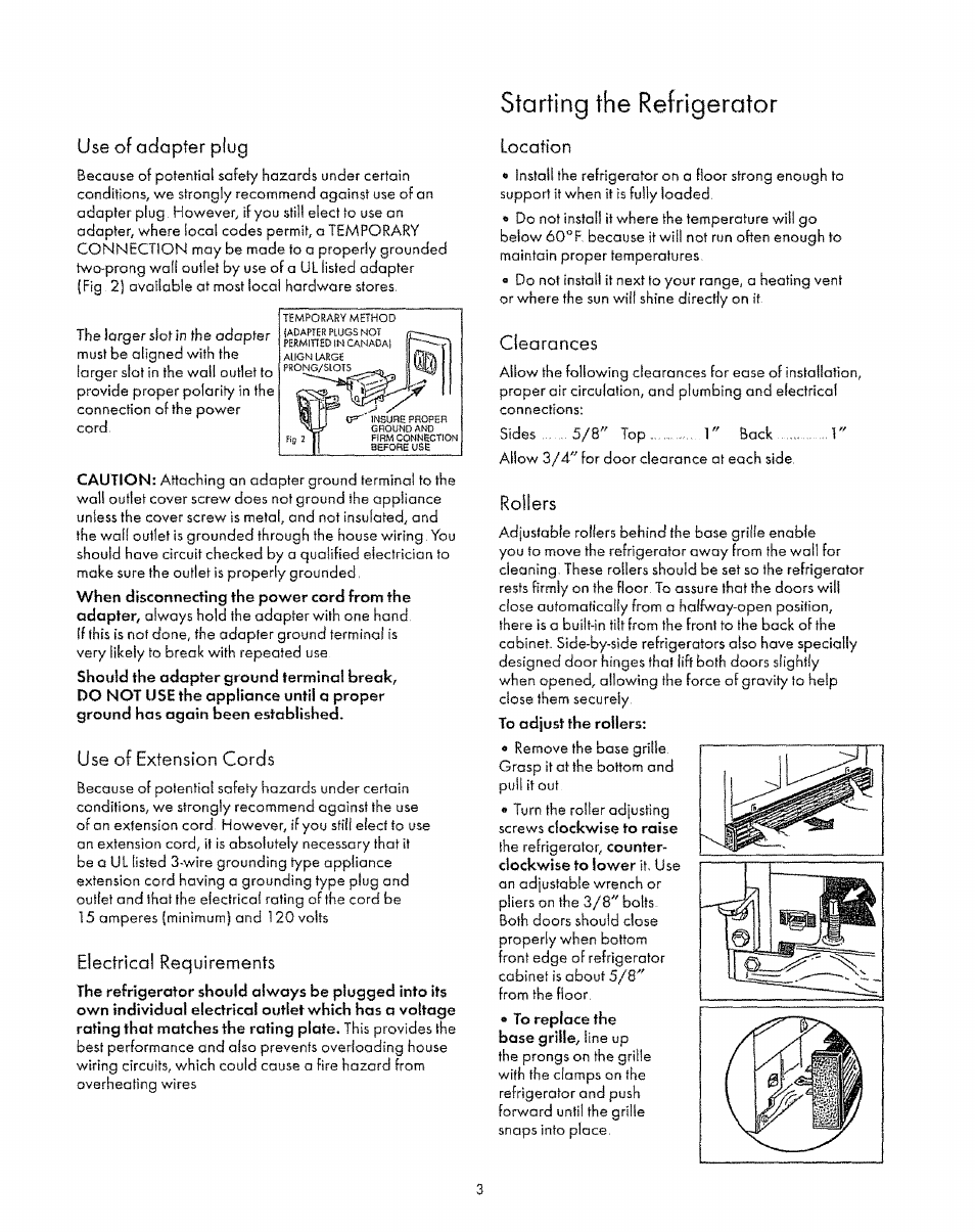 Starting the refrigerator | Sears 53071 User Manual | Page 3 / 16