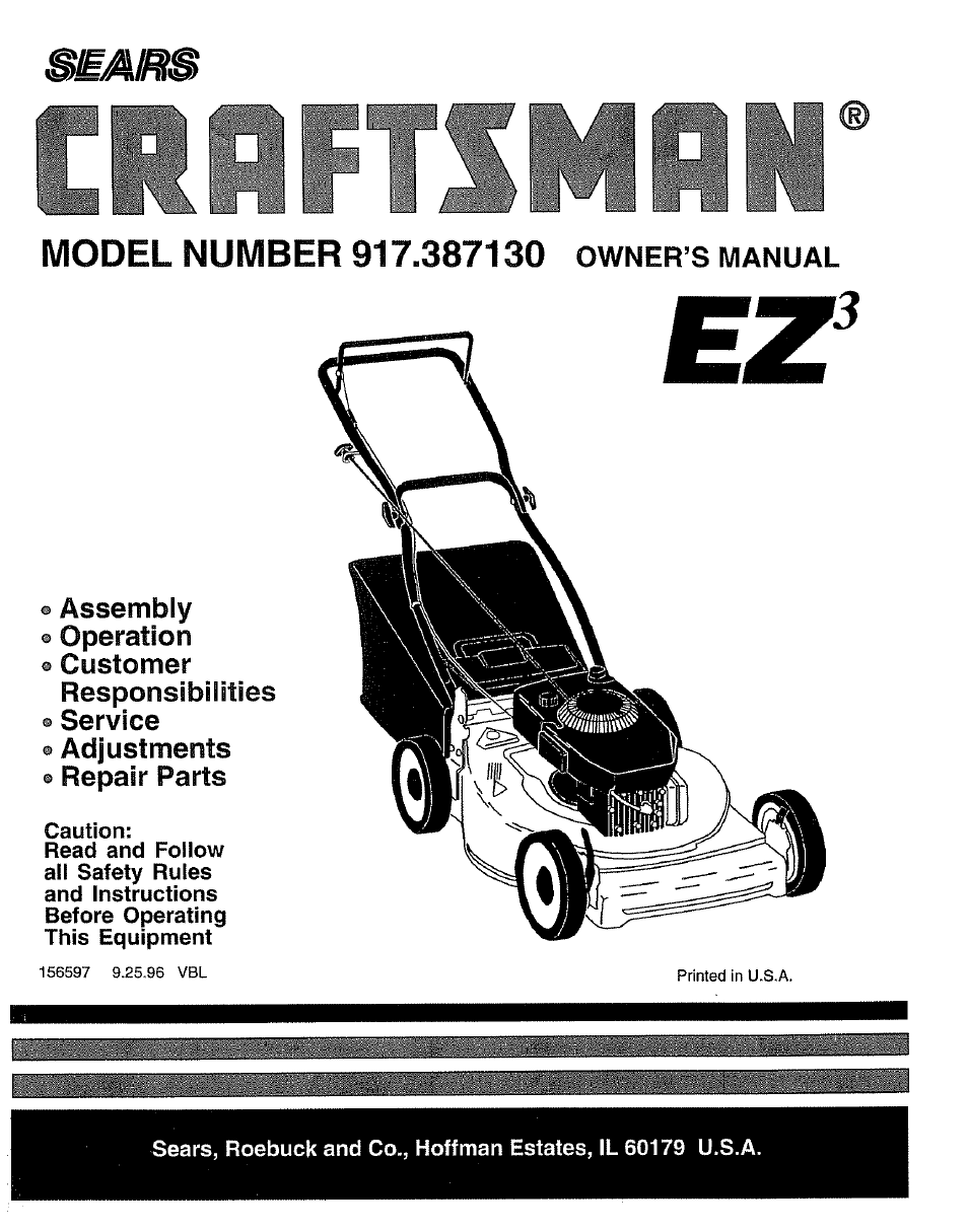 Sears EZ3 917.38713 User Manual | 22 pages