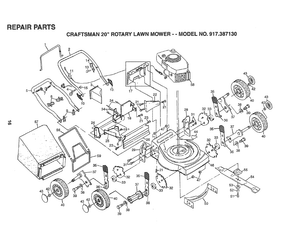 Repair parts | Sears EZ3 917.38713 User Manual | Page 16 / 22