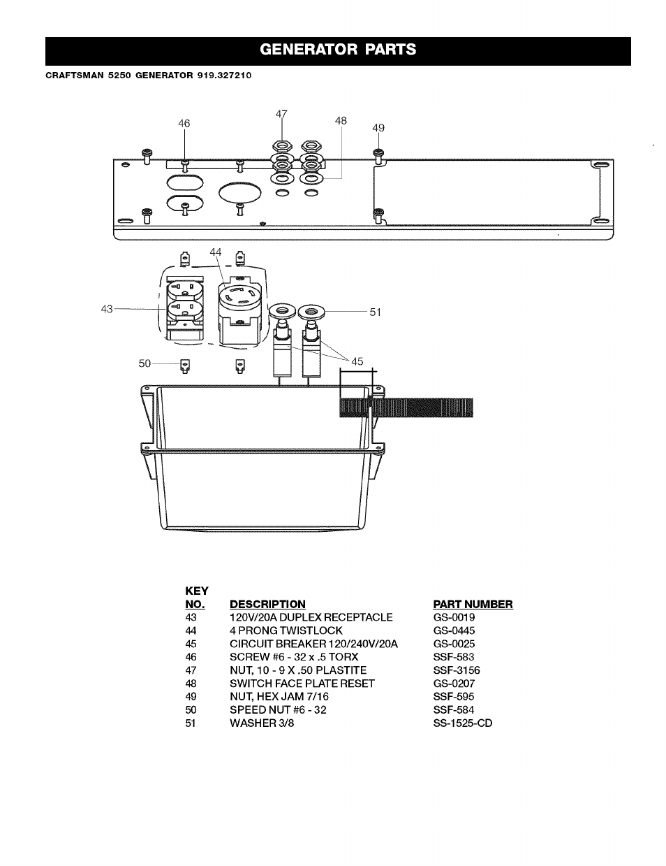 Generator parts | Sears CAMPANION 919.32721 User Manual | Page 19 / 26