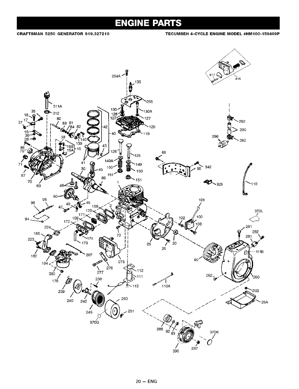 Engine parts | Sears CAMPANION 919.32721 User Manual | Page 20 / 26