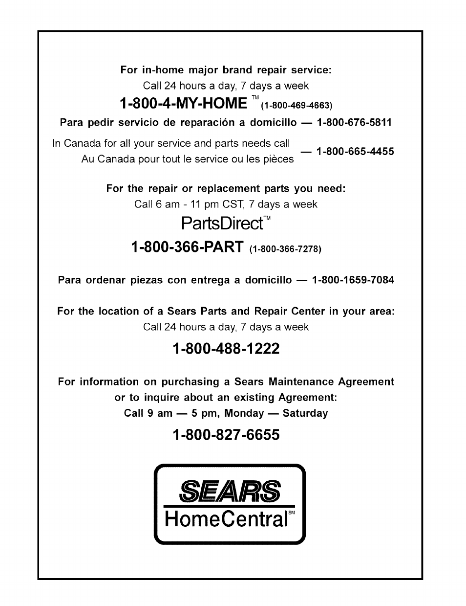 800-4-my-home | Sears CAMPANION 919.32721 User Manual | Page 26 / 26