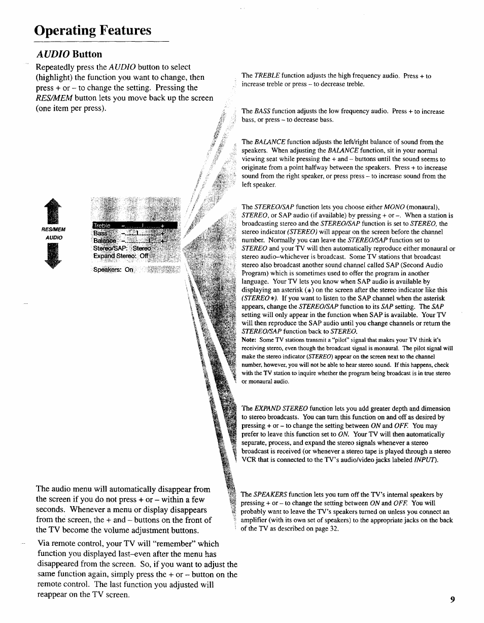 Operating features | Sears 274.4392839 User Manual | Page 10 / 39