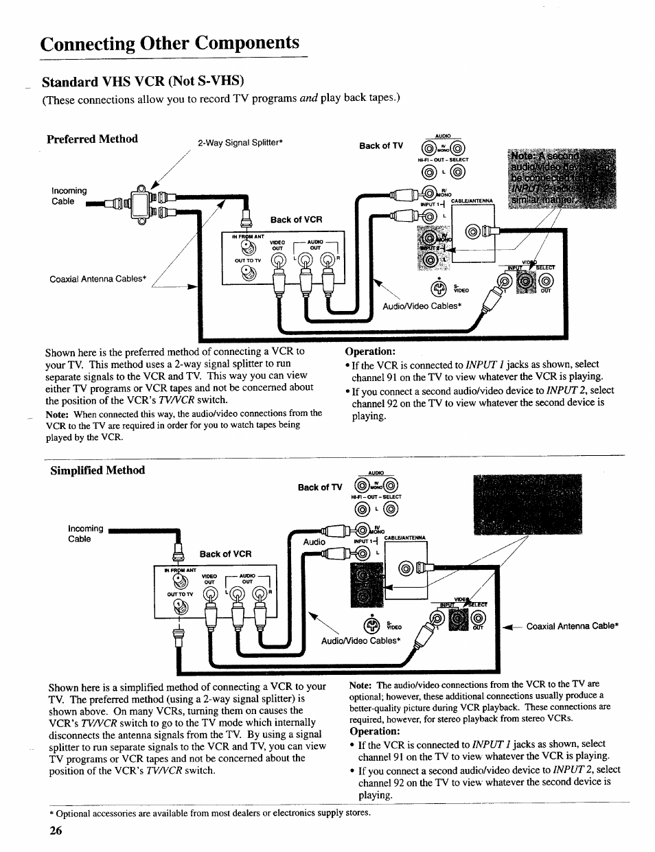 Preferred method, Note; л secot! .aùdic6|^^^ ье‘соо№|жш, I cableiantenna 81п111аг глэплег | Simplifled method, Connecting other components, Standard vhs vcr (not s-vhs), Ье‘соо№|жш | Sears 274.4392839 User Manual | Page 27 / 39