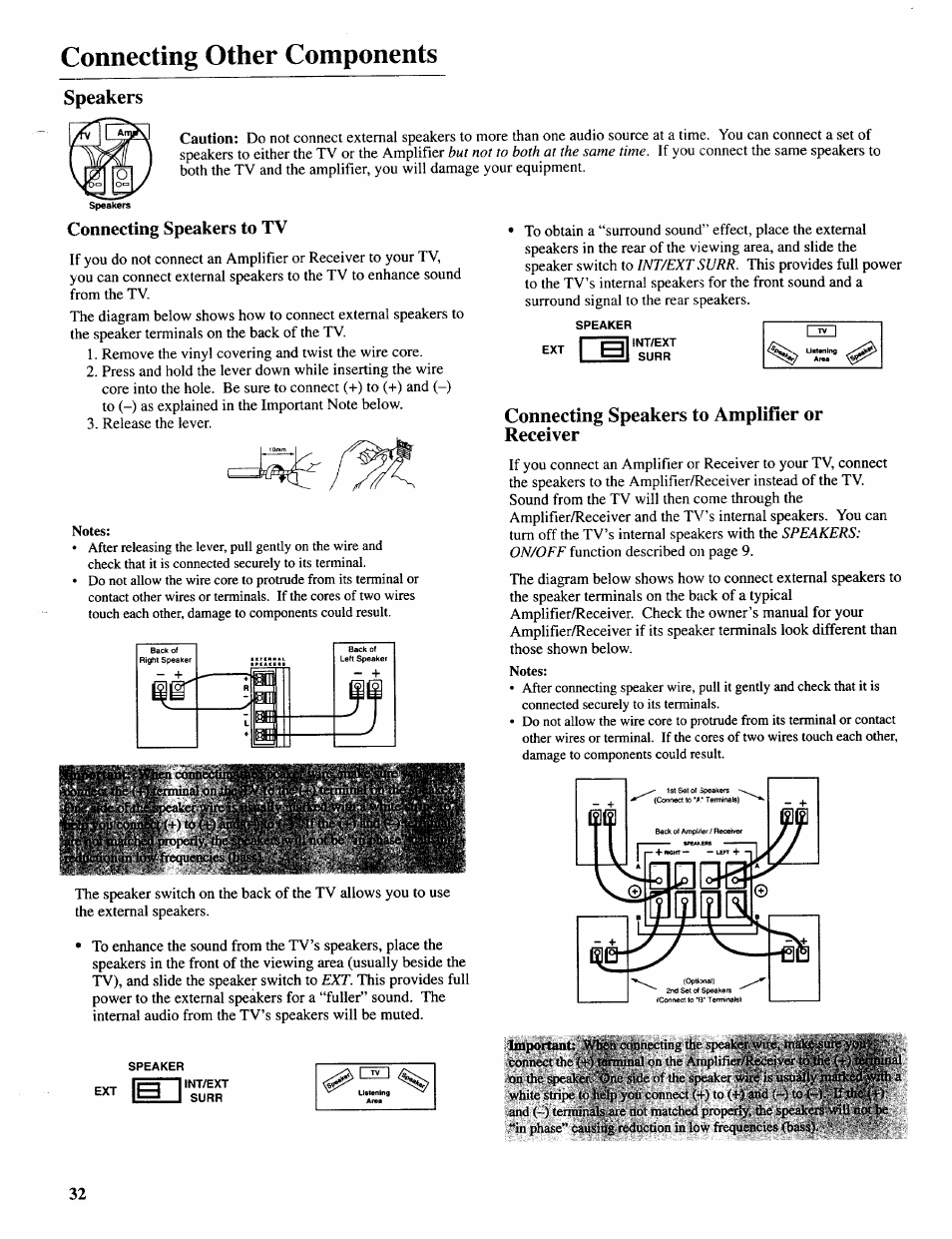 Speakers, Connecting speakers to tv, Connecting speakers to amplifier or receiver | Connecting other components | Sears 274.4392839 User Manual | Page 33 / 39