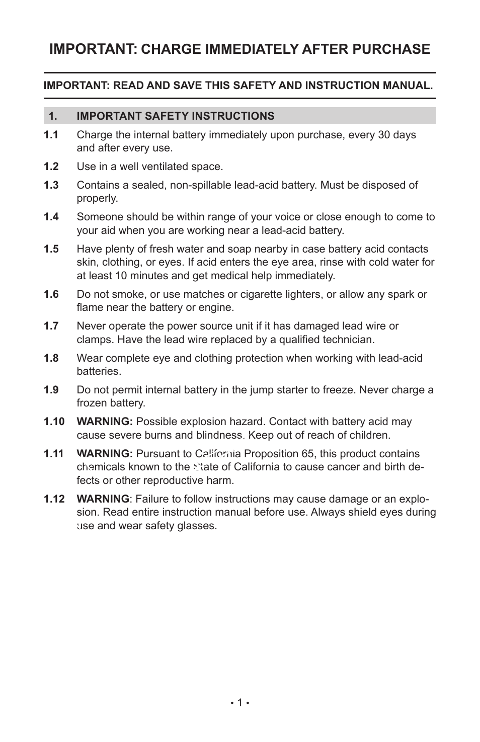 Important, Charge immediately after purchase | Sears 200.71990 User Manual | Page 3 / 8