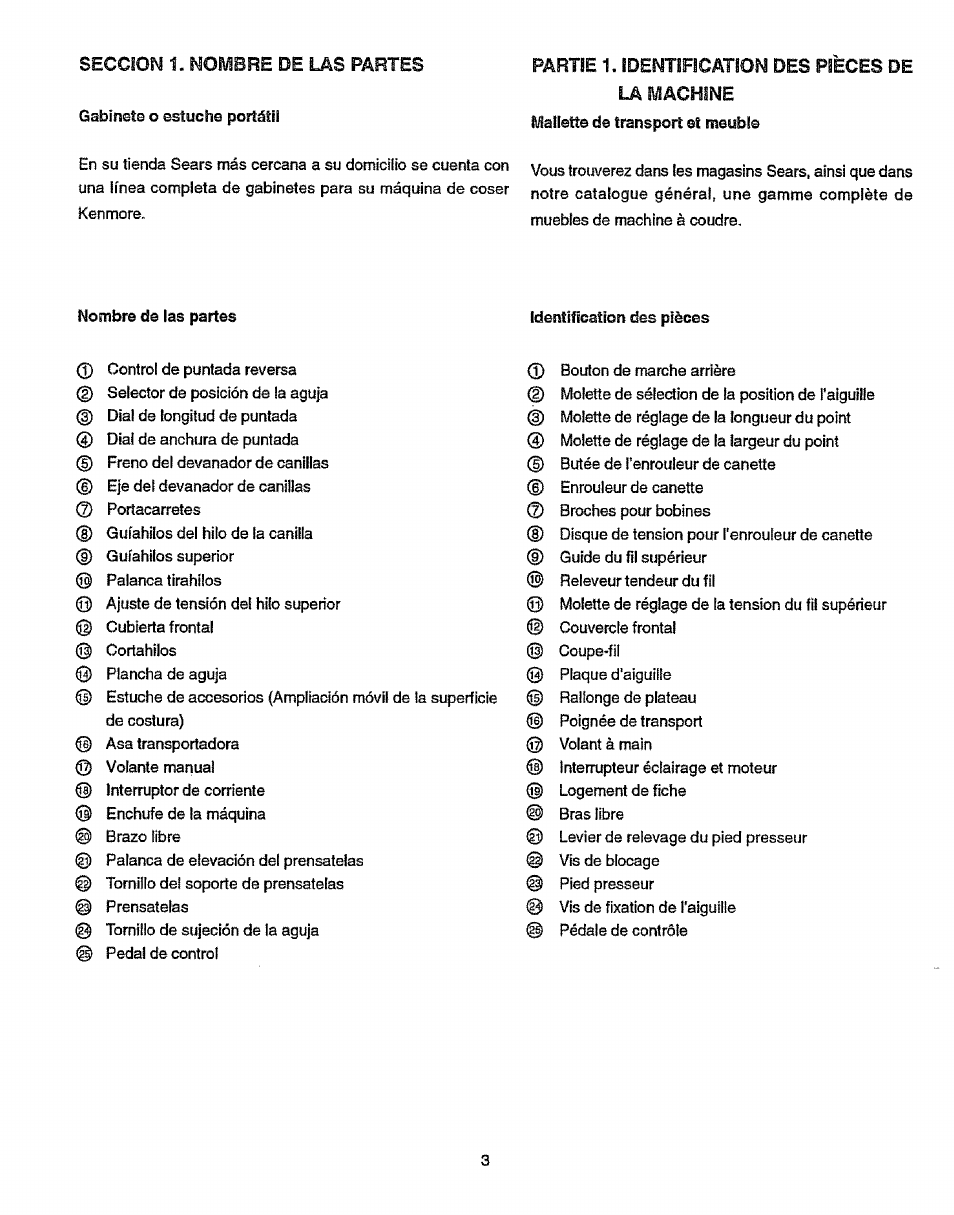 Seccioisi 1. moiüre de las partes | Sears 38512102 User Manual | Page 11 / 69